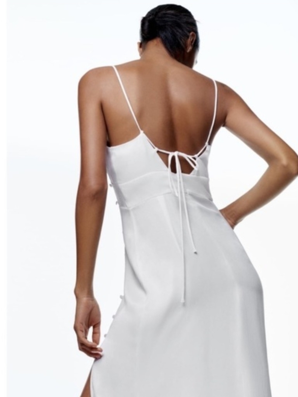 Zara White Midi Dress with Chain-Link Straps and Side Slit Nwot Asis - Picture 4 of 5